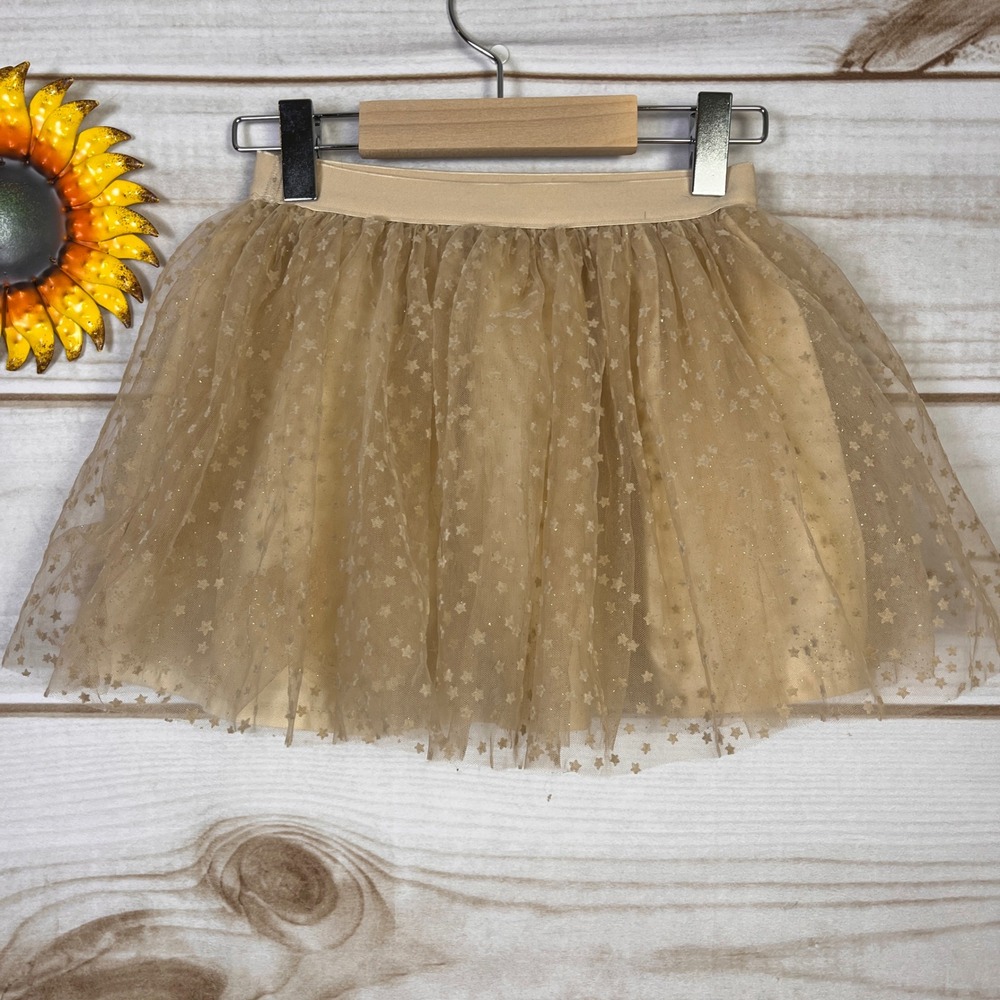 Mayoral Girls Gold Tulle Star Skirt Size 5 Champagne Glitter Mesh Tutu